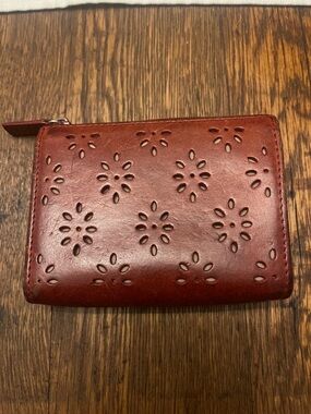 Lauren Ralph Lauren Red Floral Laser-Cut Leather Zip Wallet